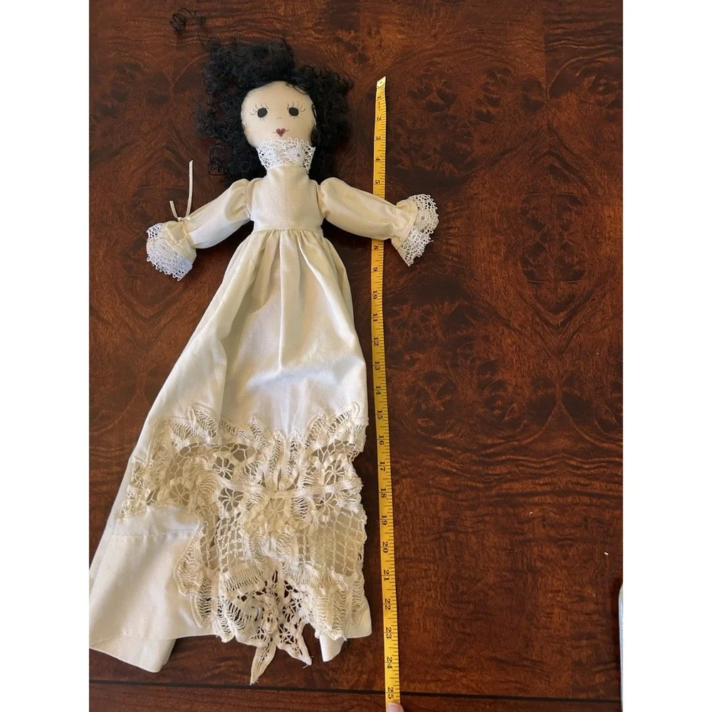 VTG Kmart Cloth Rag Doll wearing Intricate Lace Dress Curly Black Hair